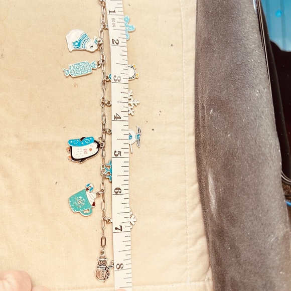 Handcrafted Winter Enamel Charms Bracelet Small Stainless Steel Paperclip Chain - Picture 5 of 8